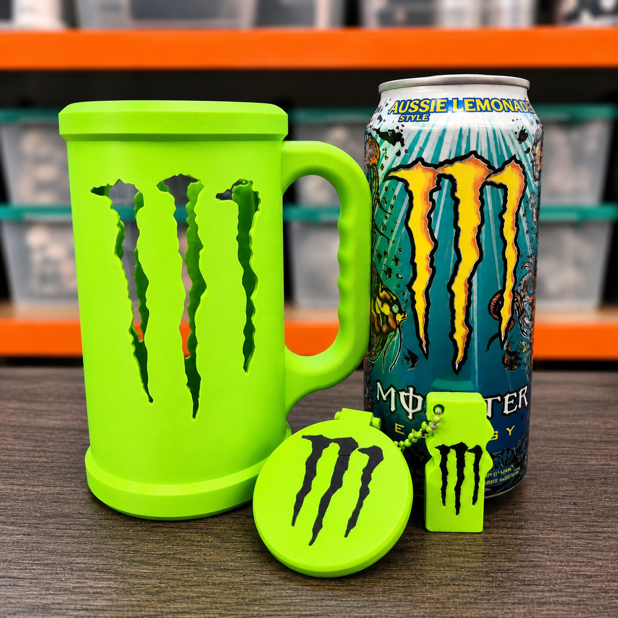 Kit Porta Latas 475ml Energéticas + Tapa Antiderrame + Llavero Abridor