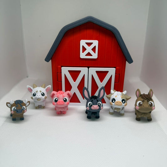 Mini Flexitos Granja – Set de 6 Animales Articulados + Granero